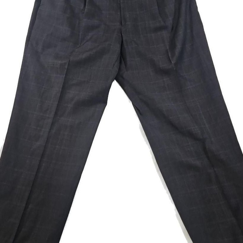 Turnbury 100% Wool Pleated MENS SIZE 38 Reg Dress Pants Gray Plaid Business